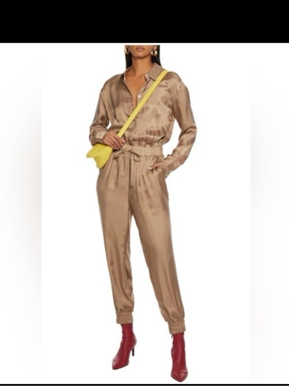 cinq a sept Bronze Satin Utility Jumpsuit
